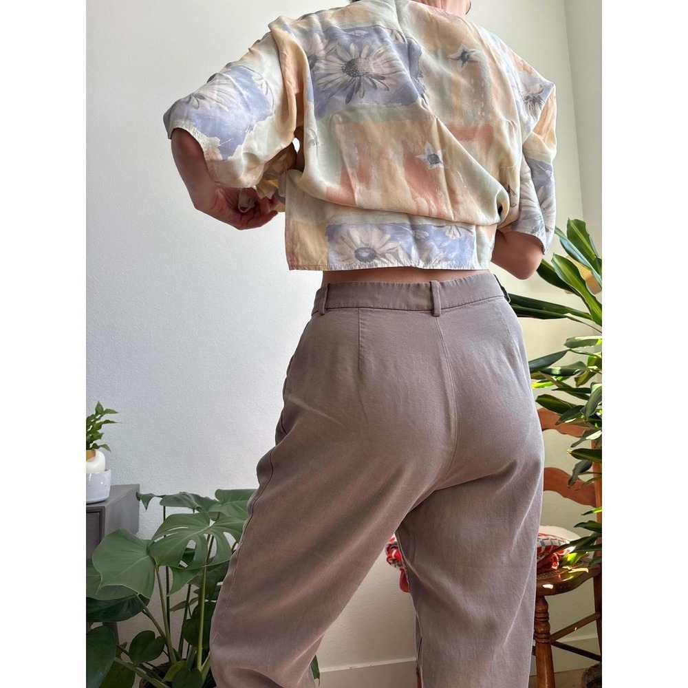 Everlane Taupe Brown High Waisted Pleated Tapered Cropped Trousers Pants Size 4 - Picture 3 of 7